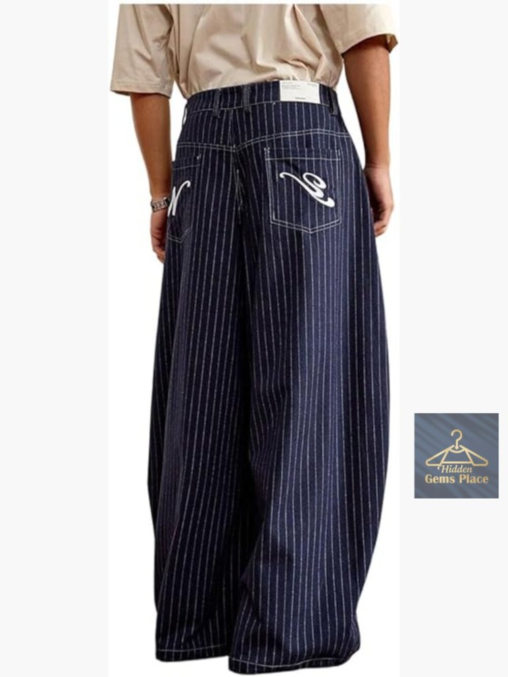 Striped Wide Leg Pleated Barrel Pants Men's Casual Slacks Trousers with Pockets